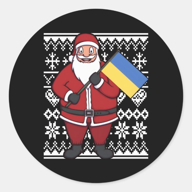 Ukrainische Flagge Santa Runder Aufkleber (Vorderseite)
