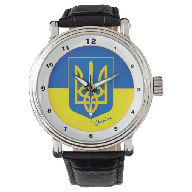 Ukrainische Flagge Uhr, Ukraine Mode / tryzub Armbanduhr (Vorderseite)