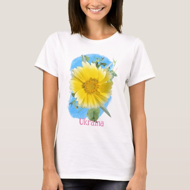 ukrainische Flagge und Blume T-Shirt (Vorderseite)