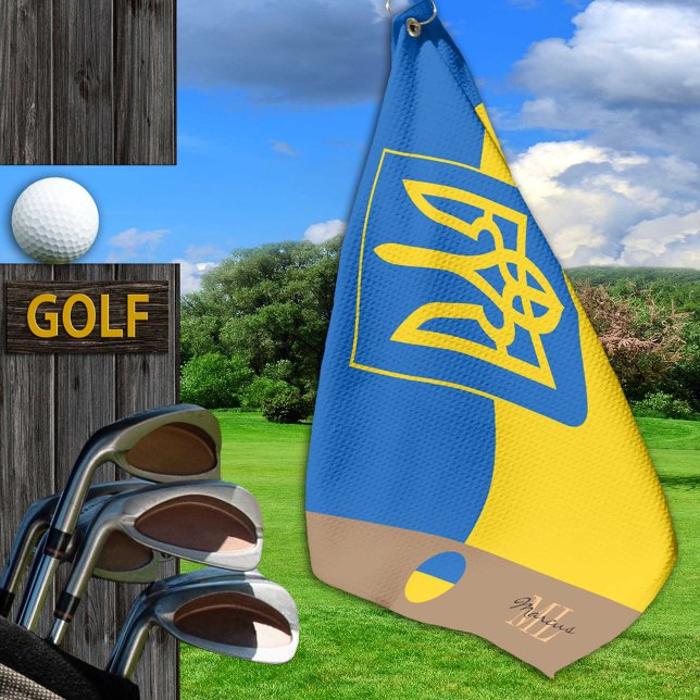 Ukrainische Flagge und Ukraine mit Monogramm Golfh Golfhandtuch (Von Creator hochgeladen)