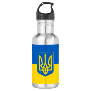Ukrainische Flagge. Wappen. Wir unterstützen die U Edelstahlflasche