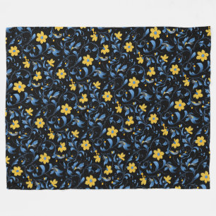 Ukrainische florale Volksmotiven. Blau und gelb. Fleecedecke