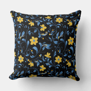 Ukrainische florale Volksmotiven. Blau und gelb. Kissen