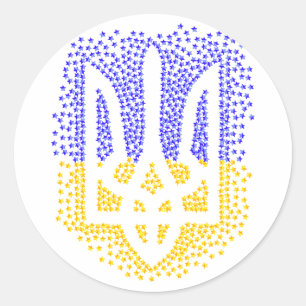 Ukrainische heraldry trident tryzub streut Sterne Runder Aufkleber
