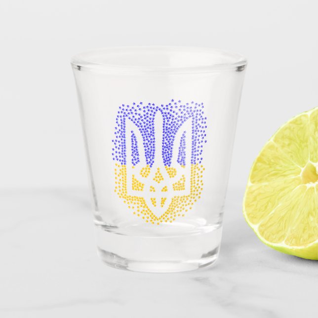 Ukrainische heraldry trident tryzub streut Sterne Schnapsglas (Vorderseite)