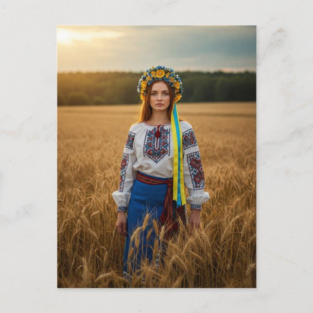 Ukrainische Hübsche Girl Yellow Blue Wreath Postka Postkarte (Vorderseite)