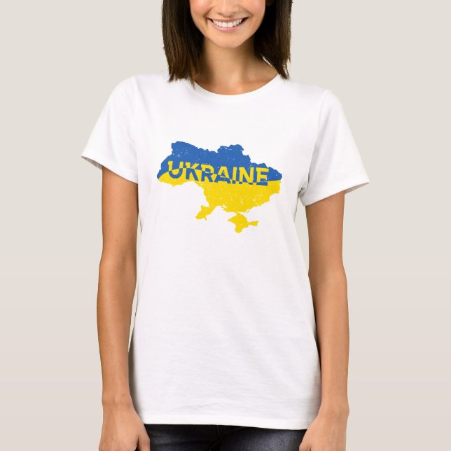 Ukrainische Karte blau/gelb farbiger Text Ukraine T-Shirt (Vorderseite)