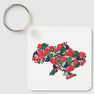 Ukrainische Karte mit Blumenmuster. Ukraine Schlüsselanhänger