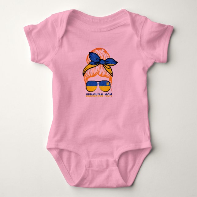 Ukrainische Mama Ukraine Flag Messy Bun Mama Life Baby Strampler (Vorderseite)