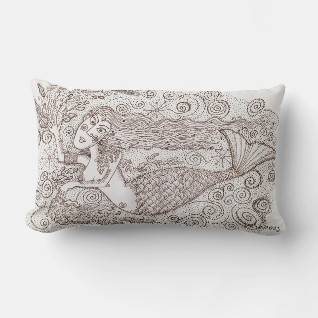 Ukrainische Mermaid Folk Art Lendenkissen (Vorderseite)