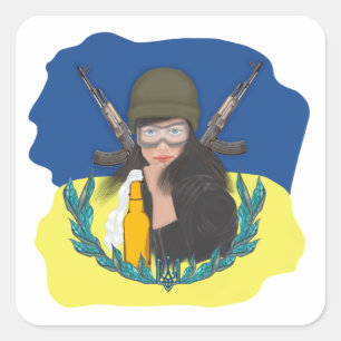 Ukrainische Militärfrau. Ukraine Quadratischer Aufkleber
