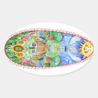 Ukrainische Osterei Pysanka Ovaler Aufkleber