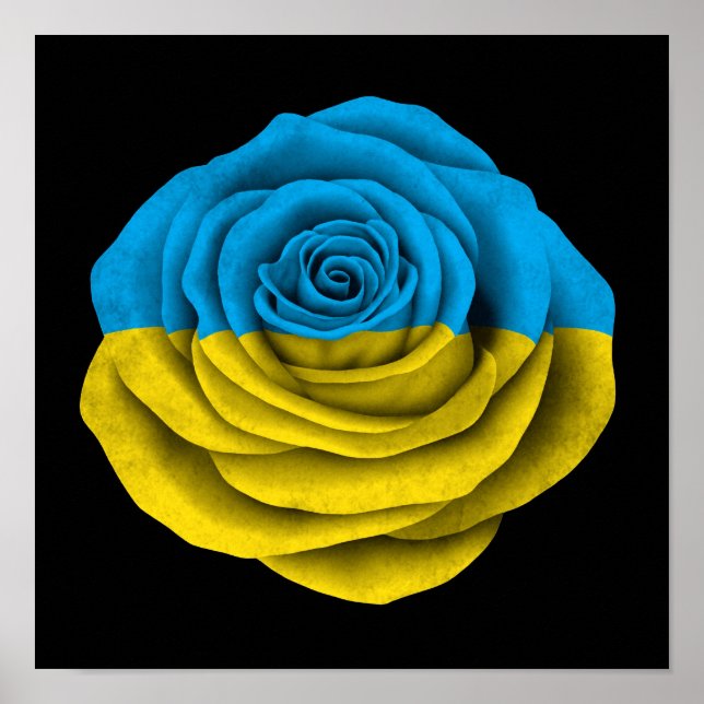Ukrainische Rose-Flag auf schwarz Poster (Vorne)