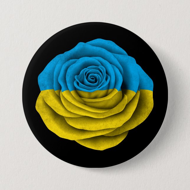 Ukrainische Rosen-Flagge auf Schwarzem Button (Vorderseite)