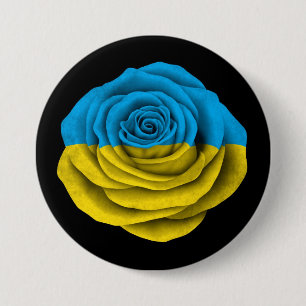 Ukrainische Rosen-Flagge auf Schwarzem Button