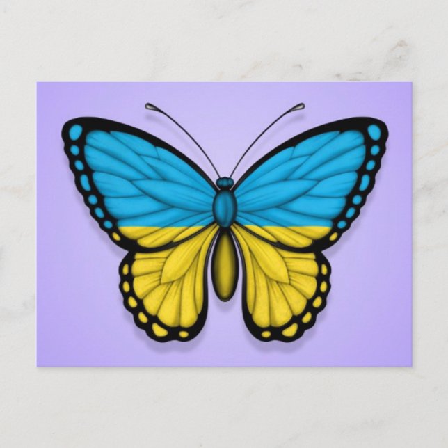 Ukrainische Schmetterlingsflagge auf Lila Postkarte (Vorderseite)