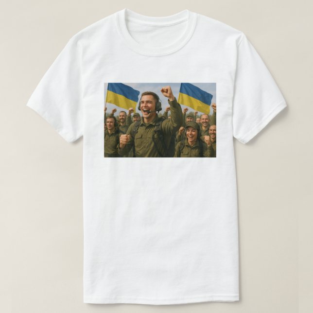 Ukrainische Soldaten feiern den Sieg gemeinsam T-Shirt (Design vorne)