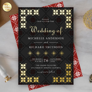 Ukrainische Stickerei Hochzeit Rot Schwarz Gold Folieneinladung