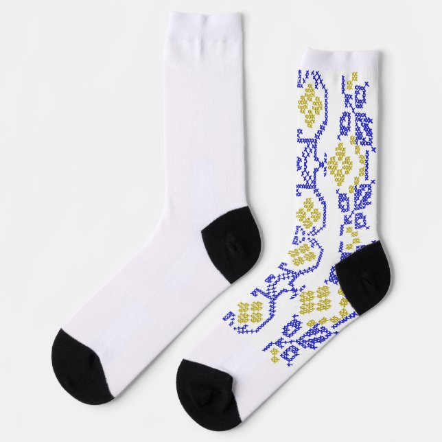 Ukrainische Stickerei in den Farben der Ukraine Socken (Linkes Detail)