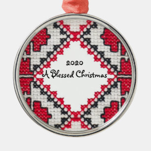 Ukrainische Stickerei Print Gesegnete Weihnachten Ornament Aus Metall