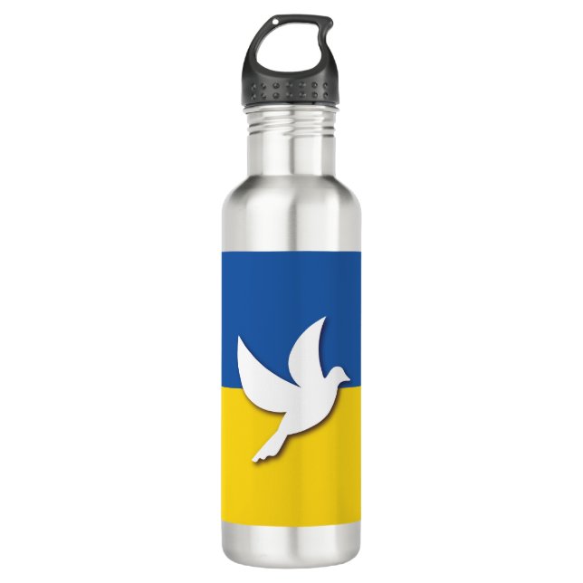 ukrainische Taubenflagge Edelstahlflasche (Vorderseite)