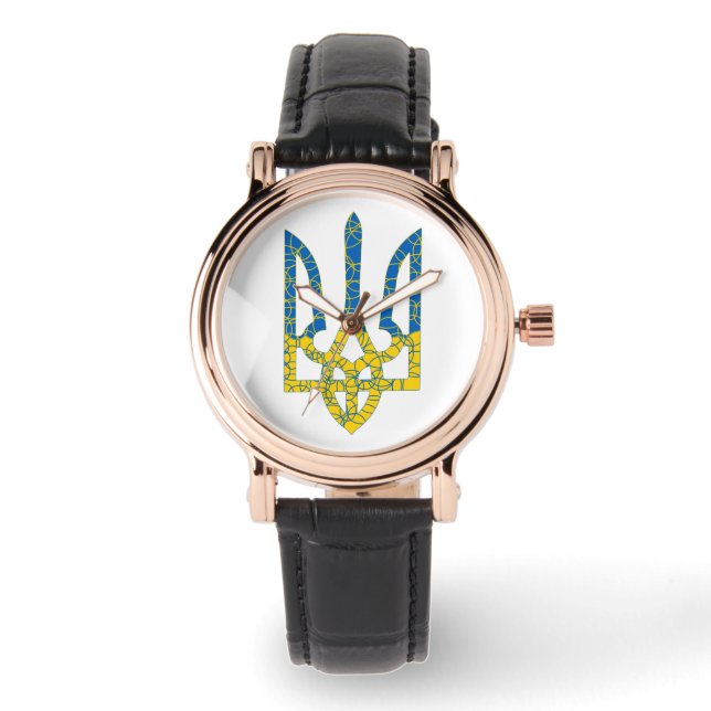 Ukrainische trident texturierte Flagge der Ukraine Armbanduhr (Vorderseite)