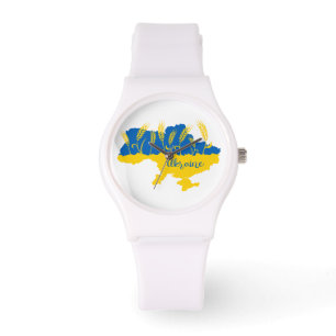 Ukrainische Typografie und Weizenohr auf ukrainisc Armbanduhr