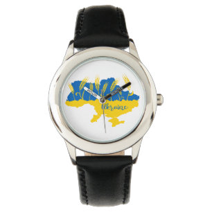Ukrainische Typografie und Weizenohr auf ukrainisc Armbanduhr