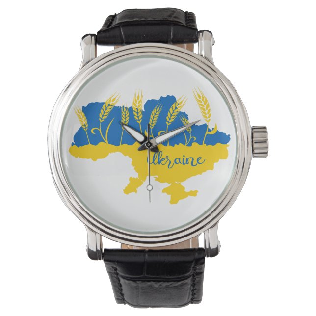 Ukrainische Typografie und Weizenohr auf ukrainisc Armbanduhr (Vorderseite)