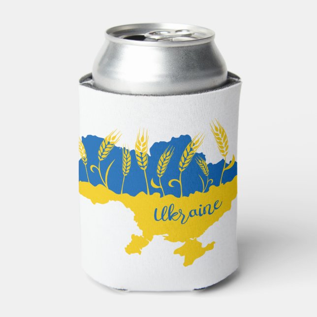 Ukrainische Typografie und Weizenohr auf ukrainisc Dosenkühler (Kanne Vorderseite)