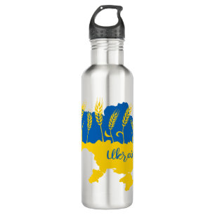 Ukrainische Typografie und Weizenohr auf ukrainisc Edelstahlflasche