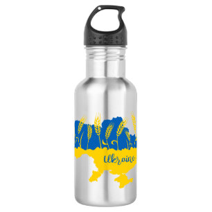 Ukrainische Typografie und Weizenohr auf ukrainisc Edelstahlflasche