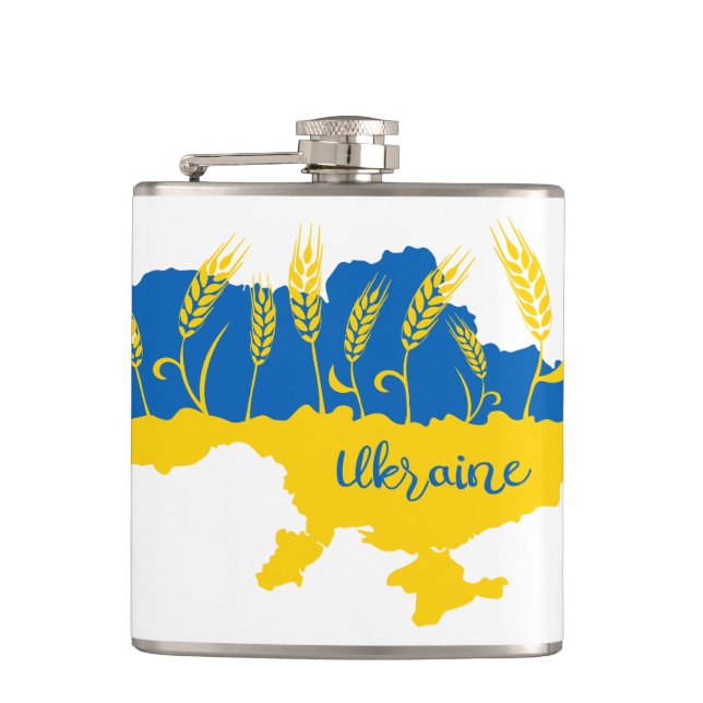 Ukrainische Typografie und Weizenohr auf ukrainisc Flachmann (Vorderseite)