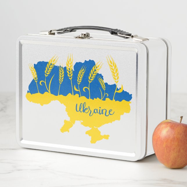 Ukrainische Typografie und Weizenohr auf ukrainisc Metall Brotdose (Beispiel)