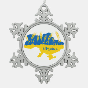 Ukrainische Typografie und Weizenohr auf ukrainisc Schneeflocken Zinn-Ornament