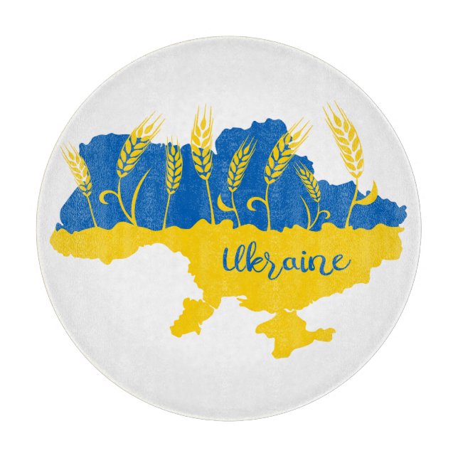 Ukrainische Typografie und Weizenohr auf ukrainisc Schneidebrett (Vorderseite)
