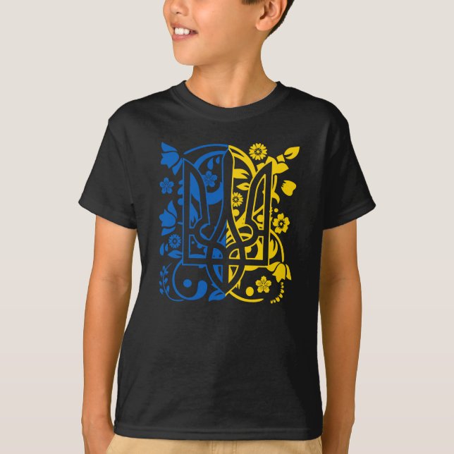 Ukrainische Wappen-Blumenkäste ukrainischer Triden T-Shirt (Vorderseite)