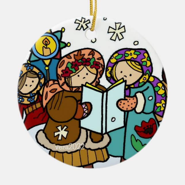 Ukrainische Weihnachtslieder Folk Art Keramik Orn Keramik Ornament (Vorne)