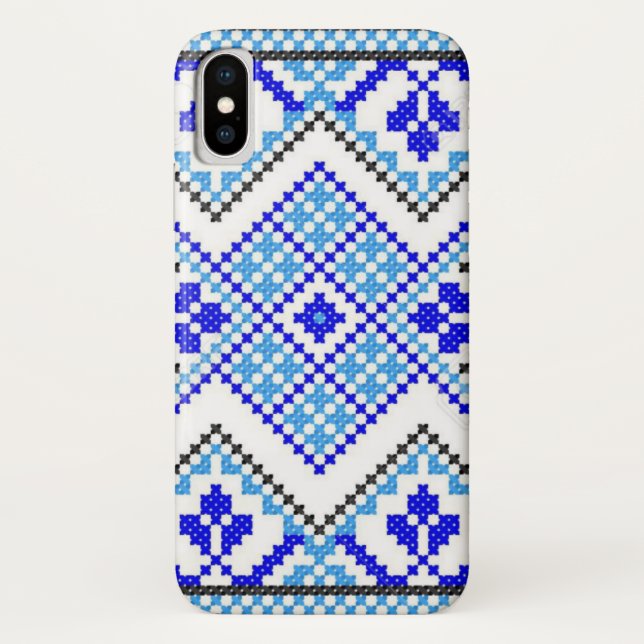 Ukrainischer blauer Geo-Stickerei iPhone Case-Mate iPhone Hülle (Rückseite)