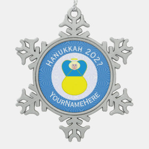Ukrainischer Engel Chanukka-Flagge Personalisierte Schneeflocken Zinn-Ornament