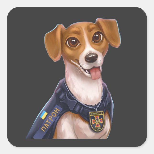 Ukrainischer Hundepatron-T - Shirt Quadratischer Aufkleber (Vorderseite)