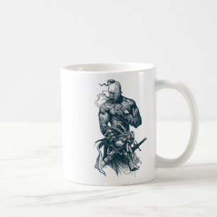 Ukrainischer Kosaken-Krieger hält Schwert kämpfend Kaffeetasse