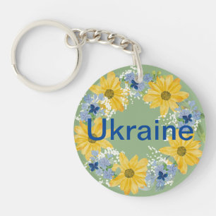 Ukrainischer Kranz Blau Gelbes Blumenmuster Schlüsselanhänger