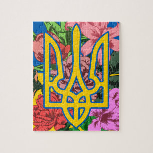 ukrainischer Präsident und ukrainische Flagge mit 