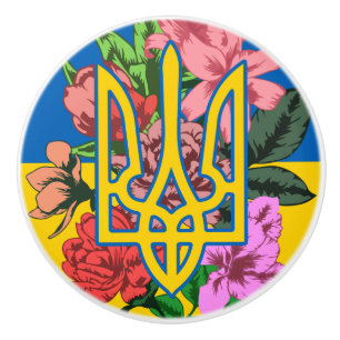 ukrainischer Präsident und ukrainische Flagge mit Keramikknauf