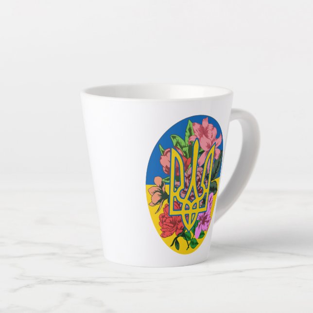 ukrainischer Präsident und ukrainische Flagge mit  Milchtasse (Rechte Ecke)