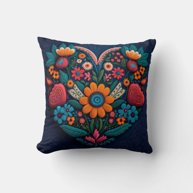 Ukrainischer Stil Herz der Blume Kissen (Vorderseite)