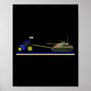 Ukrainischer Traktor zieht Panzer mit der Flagge d Poster
