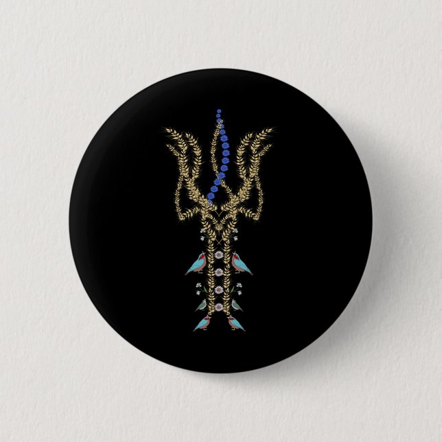 Ukrainischer Trysub Retro-Ähren Vögel Ukraine Vys Button (Vorderseite)