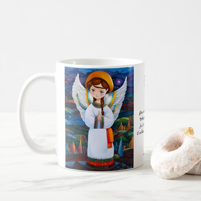 Ukrainischer Weihnachtsangel - Urlaub - Kaffeetasse (Mit Donut)
